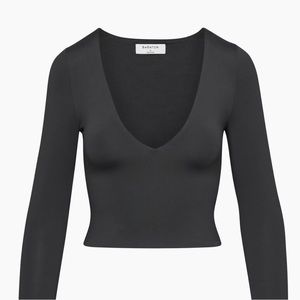 Aritzia Black Babaton Contour V Neck Longsleeve